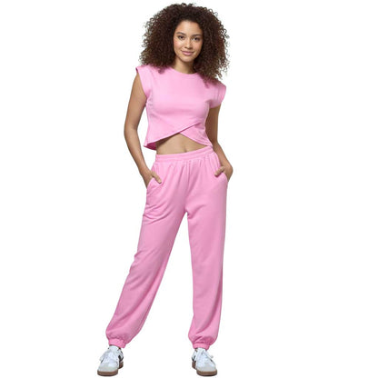 Woman 2-Piece Sleeveless High Rise Pants Set – Solid Viscose Stretch Cherie Code