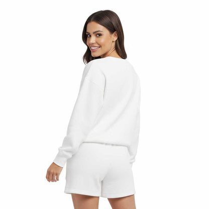 Cherie Code Women's Green Long Sleeve Cotton Sweatshirt and Shorts Set – Casual Fit with Elastic Waist and Pockets