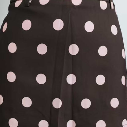 Cherie Code Women’s Polka‑Dot A‑Line Mini Skirt – Brown with Pink Dot Print Casual Chic