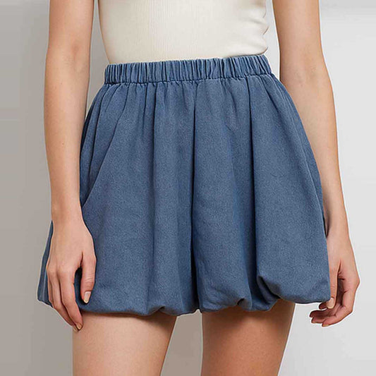 Women's Bubble‑Hem Mini Skirt – A‑Line with Elastic Waist & Washed Cherie Code