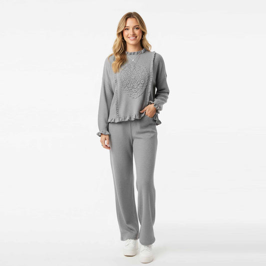 Cherie Code Women’s Viscose Knit 2‑Piece Lounge Set – Long Coat & Wide‑Leg Pants