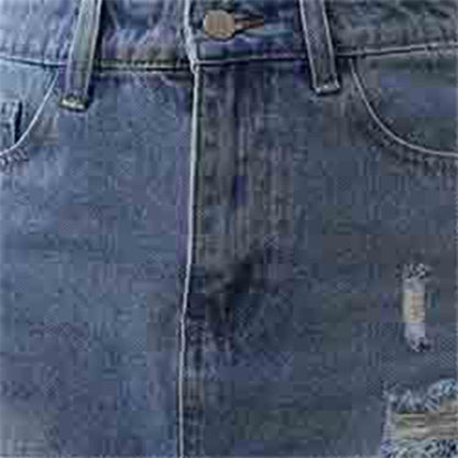 Women's Classic Distressed Denim Midi Skirt - Button & Zip Closure with Functional Pockets Cherie Code