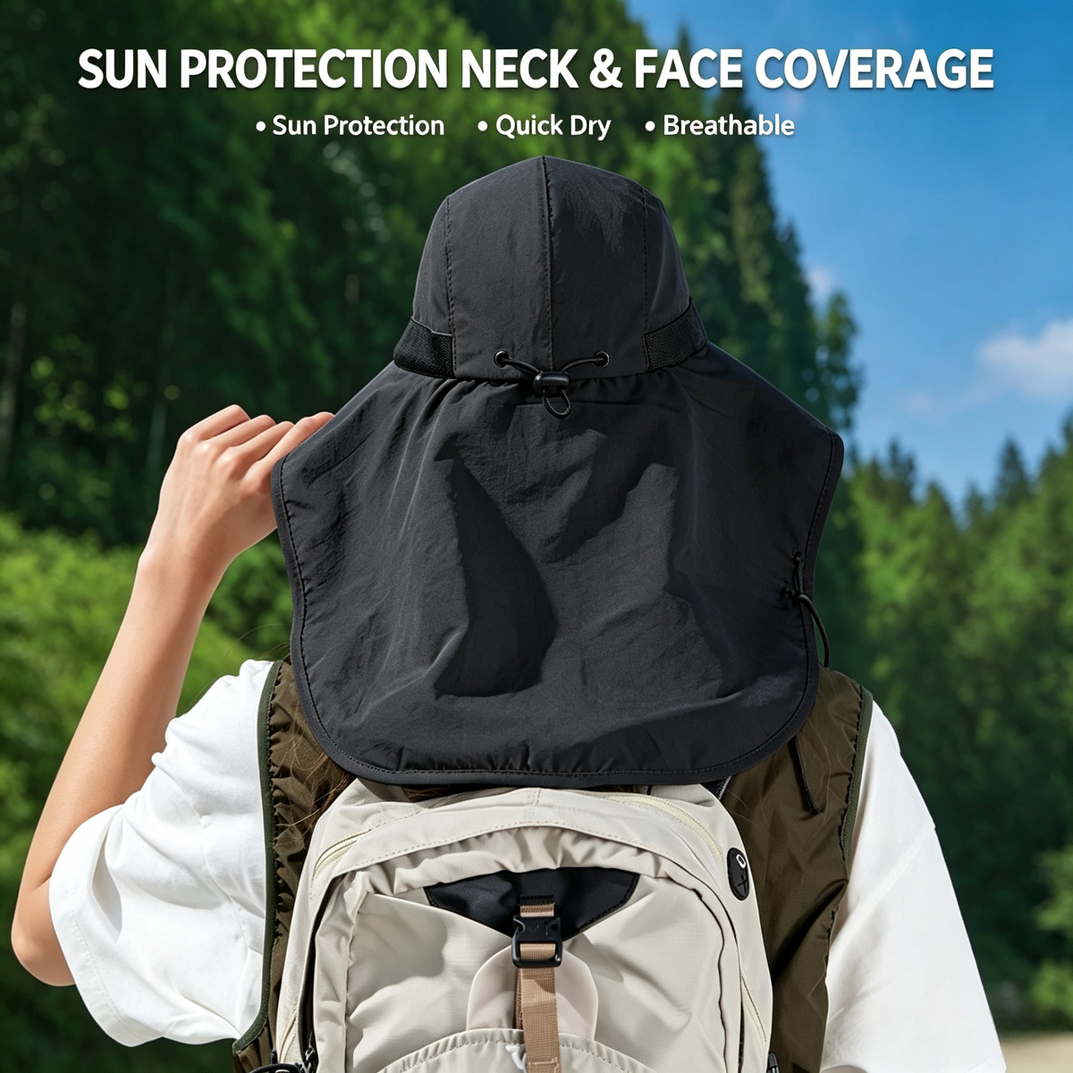 Cherie Code Single Neck Flap Wide Brim Bucket Sun Hat UPF50+ Water Repellent Quick Dry Breathable Fishing Hiking Boonie Hat 1 Pack