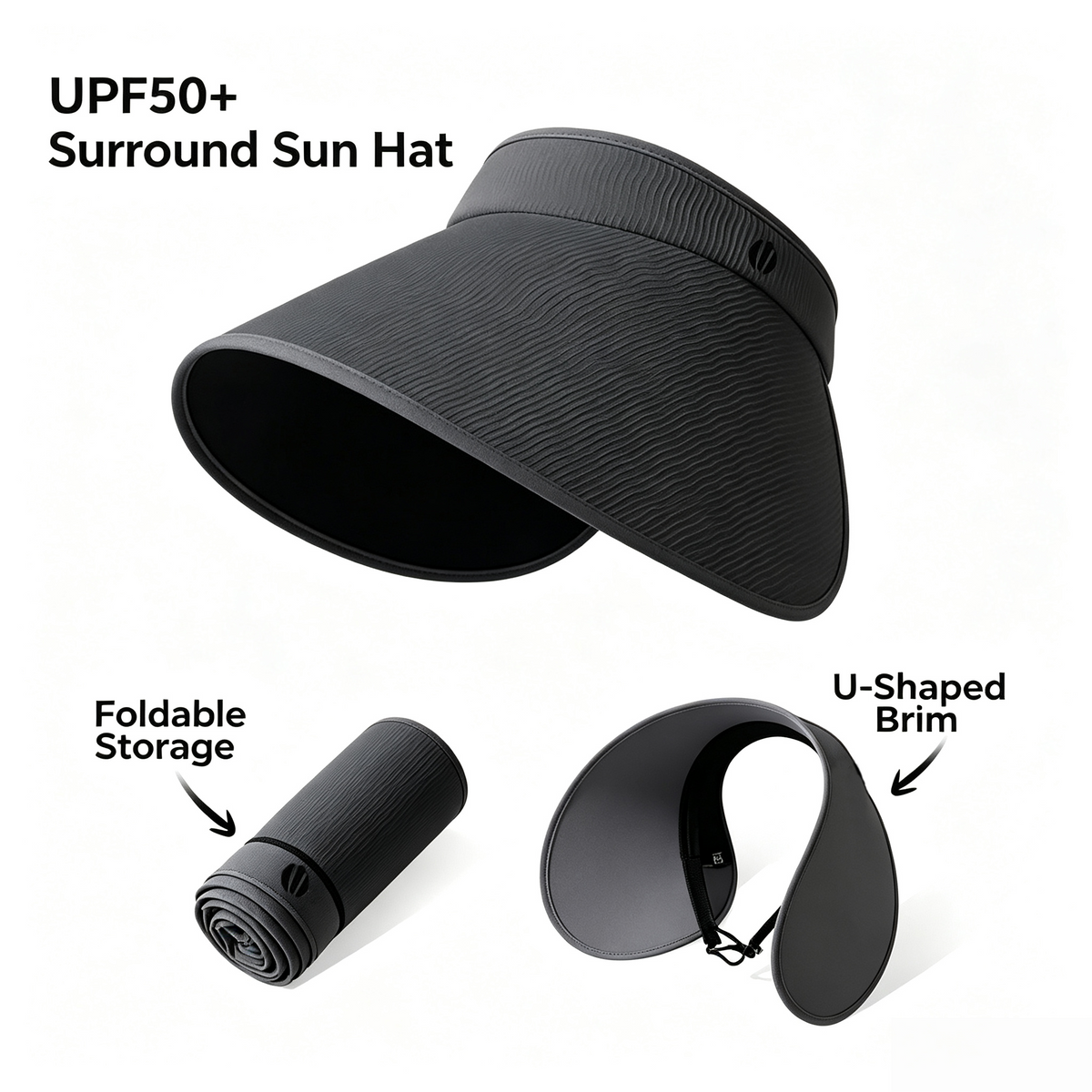 Cherie Code Single Foldable Open Top Sun Visor UPF50+ UV Protection Wide U-Shaped Brim Breathable Packable Golf Beach Sport Sun Hat Off White 1 Pack