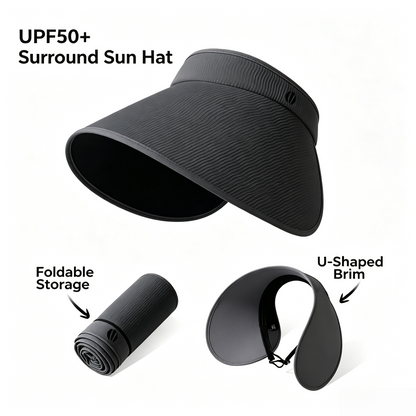 Cherie Code Single Foldable Open Top Sun Visor UPF50+ UV Protection Wide U-Shaped Brim Breathable Packable Golf Beach Sport Sun Hat Off White 1 Pack