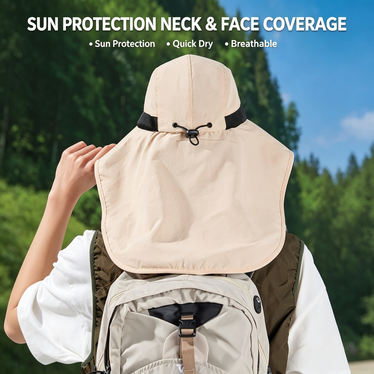 Cherie Code Single Neck Flap Wide Brim Bucket Sun Hat UPF50+ Water Repellent Quick Dry Breathable Fishing Hiking Boonie Hat 1 Pack