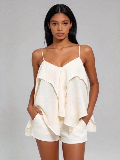 Women's Flowy Ruffle Cami Top – Spaghetti Strap Layered Loose Fit Sleeveless Blouse, Lightweight Summer Chic Tank