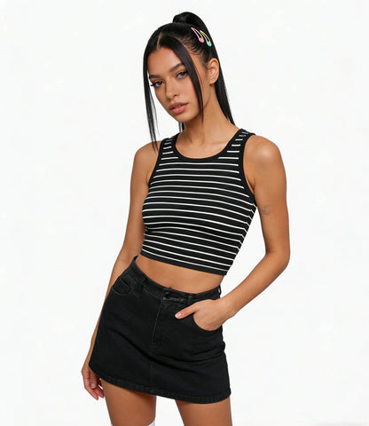Cherie Code Women's Striped Ribbed Crop Tank Top – Sleeveless,  Casual Summer Tee