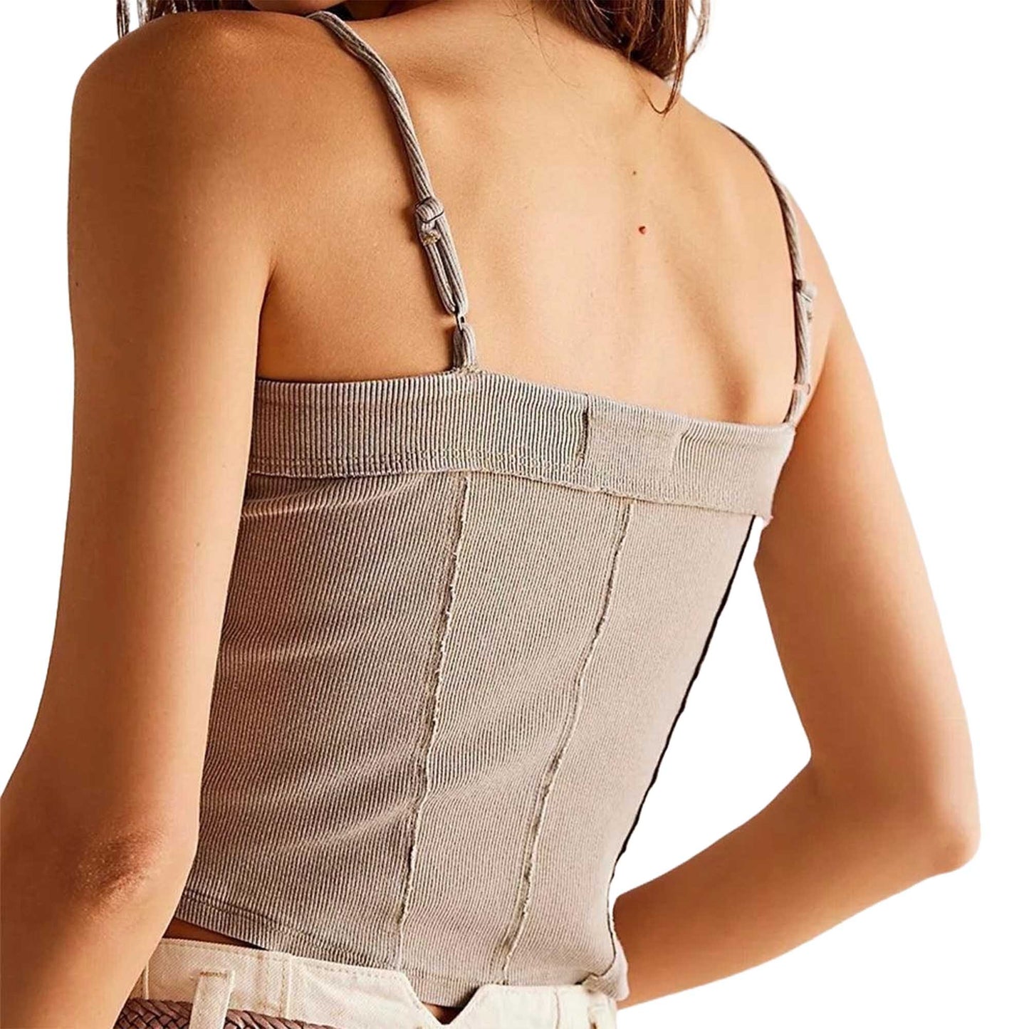 Women's Ribbed Square-Neck Tank  Flattering Seam Details, Sleek Casual Fit Cherie Code