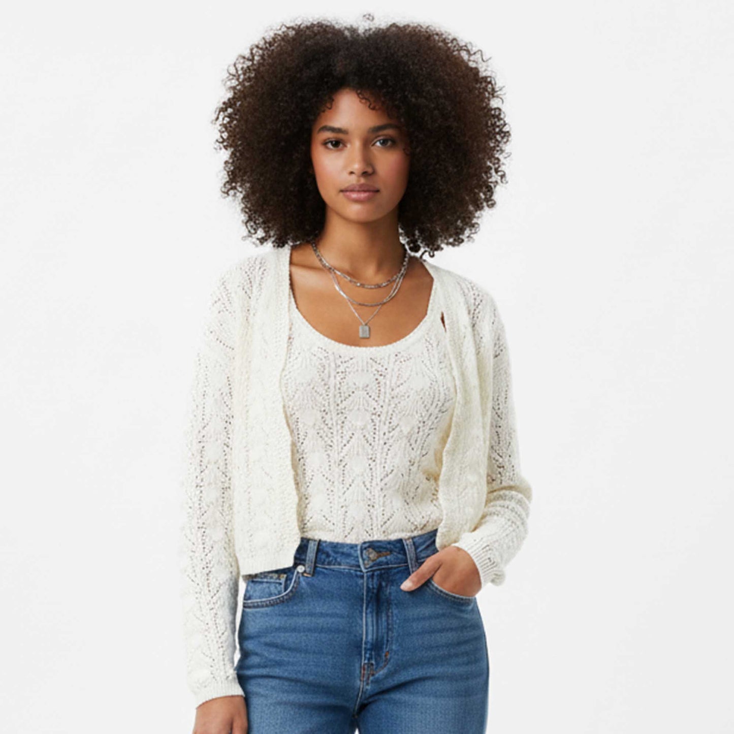 Cherie Code Women’s Open-Front Cardigan – Textured Knit, Long Sleeve, Cropped Fit