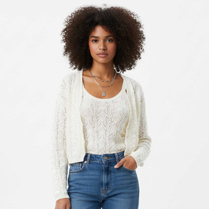 Cherie Code Women’s Open-Front Cardigan – Textured Knit, Long Sleeve, Cropped Fit