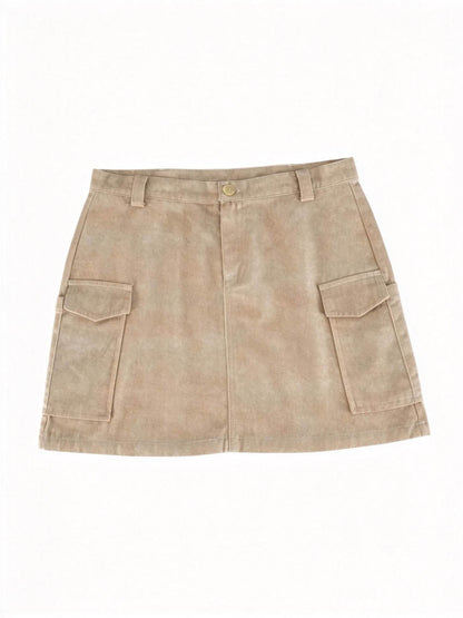 Cherie Code Women's High-Waisted Cargo Mini Skirt – Casual Utility Pocket A-Line Short Skirt, Soft Cotton-Look Fabric