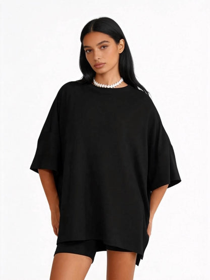 Women’s 2-Piece Lounge Set – Soft Stretch Viscose Short Sleeve Top & Matching Shorts, Slim Fit Casual Outfit