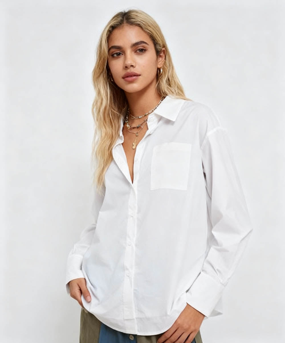 Cherie Code Women’s Long Sleeve Button-Down Shirt in Classic White