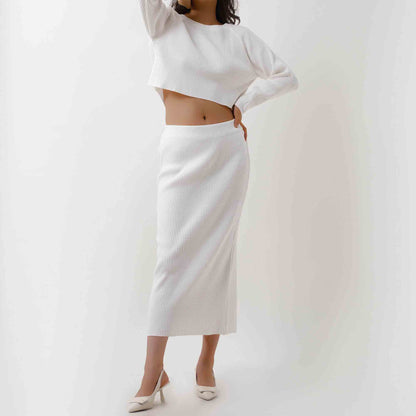 Women's Sweater Set - Stretch Knit Top & Back-Slit Midi Skirt Matching Set Cherie Code