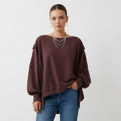Women's Slouchy Crewneck Sweatshirt - Stretch Polyester Blend with Side Slit Details Cherie Code