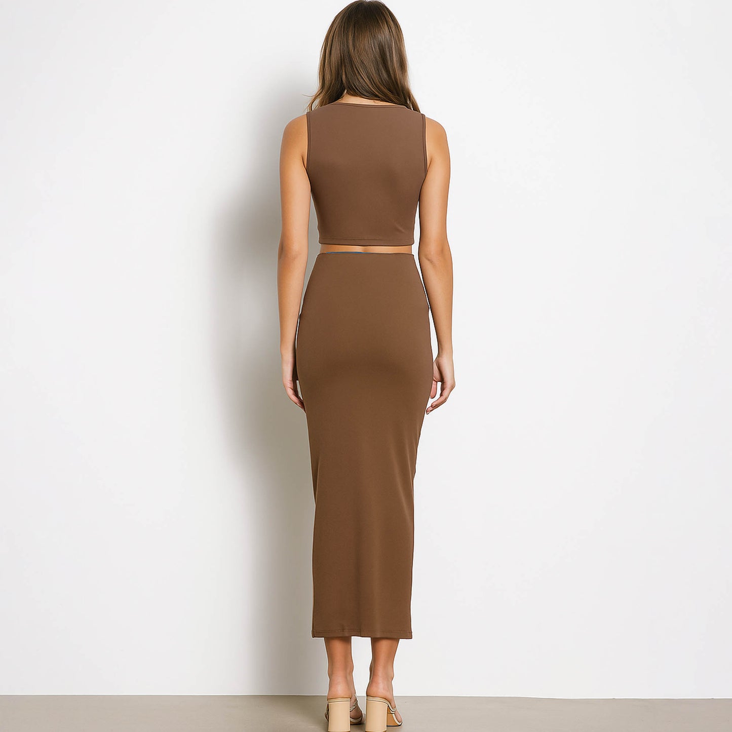 Woman Stretch Viscose Slim Fit Skirt Set - Sleeveless Crop Top 2PCS Outfit Cherie Code