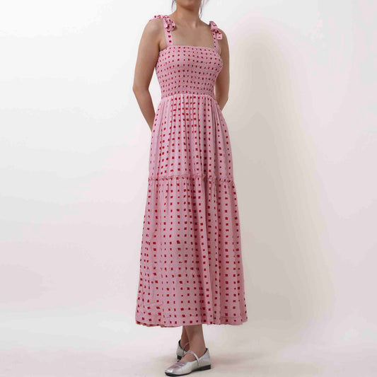 Breathable Rayon Midi Dress - Square Neck with Polyester Lining & Casual Fit Cherie Code