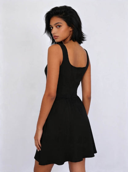 Cherie Code Women’s  Mini Dress – Sleeveless A-Line Summer Dress with Square Neck Wide Straps