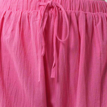 Women's Cotton Drawstring Pants - Relaxed Fit with Elastic Waist & Functional Pocket