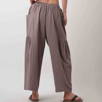 Women's Cotton Drawstring Pants - Relaxed Fit with Elastic Waist & Functional Pocket