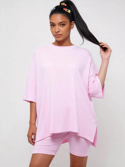 Women’s 2-Piece Lounge Set – Soft Stretch Viscose Short Sleeve Top & Matching Shorts, Slim Fit Casual Outfit