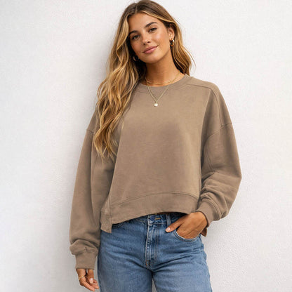 Cherie Code Women’s Cropped Crew‑Neck Sweatshirt – Long‑Sleeve Pullover with Dropped Shoulders