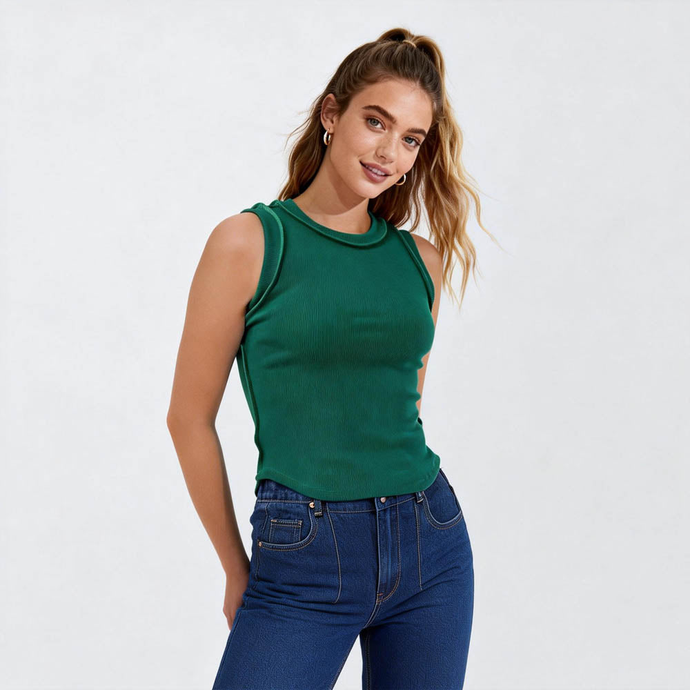 Women's Slim Fit Ribbed Tank Top – Sleeveless Stretch Cotton Crew Neck by Cherie Code