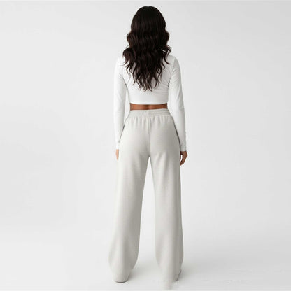 Cherie Code Women's Wide-Leg Sweatpants - High Waist, Cotton Blend, Casual Lounge Pants with Stretch Waistband