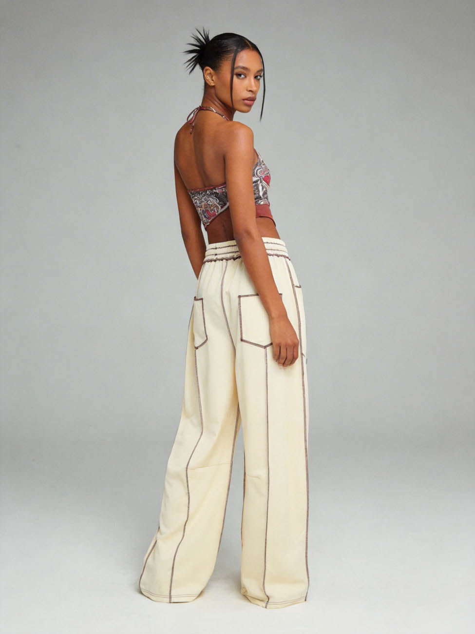 Cherie Code Women's High-Rise Wide Leg Pants with Drawstring and Pockets – Stretch Knit Casual Lounge Pants
