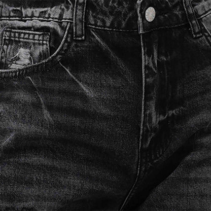 Women's High Waist Straight Leg Jeans - Distressed Wash with 5-Pocket Design Cherie Code