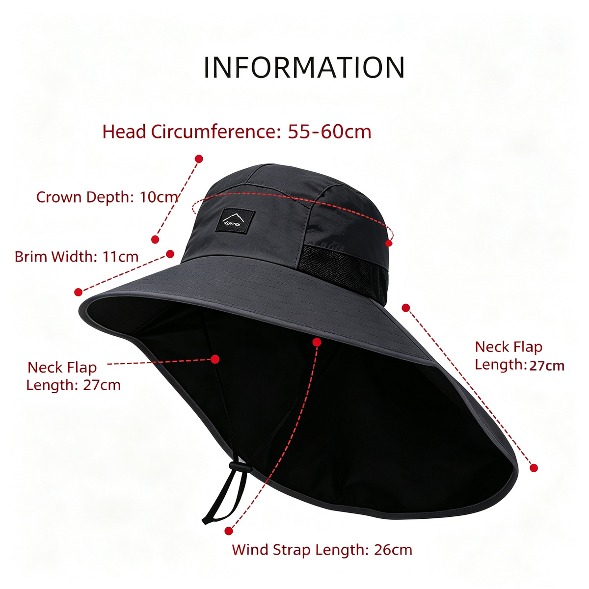 Cherie Code Single Neck Flap Wide Brim Bucket Sun Hat UPF50+ Water Repellent Quick Dry Breathable Fishing Hiking Boonie Hat 1 Pack