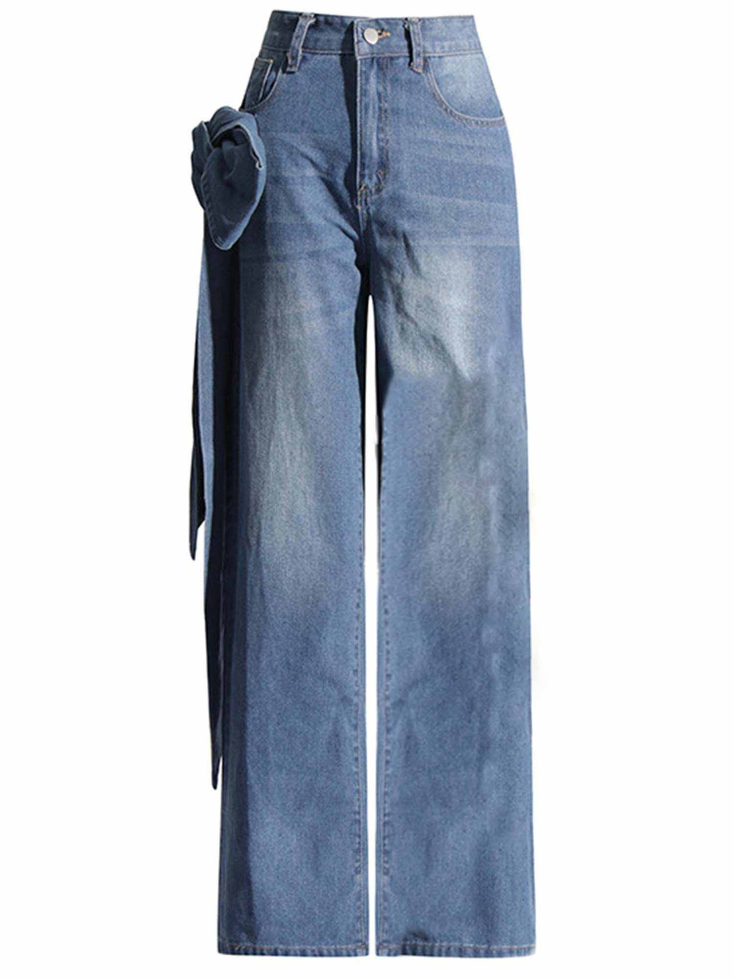 Women's Classic Straight-Leg Jeans with Chic Bowknot Detail – Comfort Cotton Denim Cherie Code