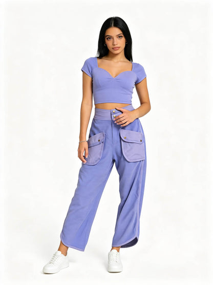 Cherie Code Women's Trendy Wide Leg Utility Pants – High Waist Relaxed Cargo Trousers for Casual Streetwear