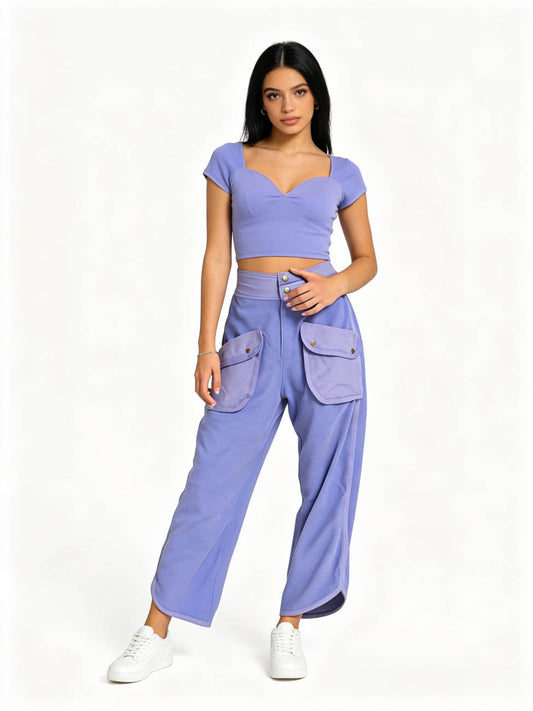 Cherie Code Women's Trendy Wide Leg Utility Pants – High Waist Relaxed Cargo Trousers for Casual Streetwear