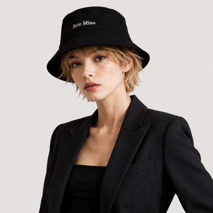 Cherie Code Brie Mine Embroidered Bucket Hat, Soft Cotton Wide Brim Fisherman Cap, Black One Size Cheese Lover Casual Sun Hat