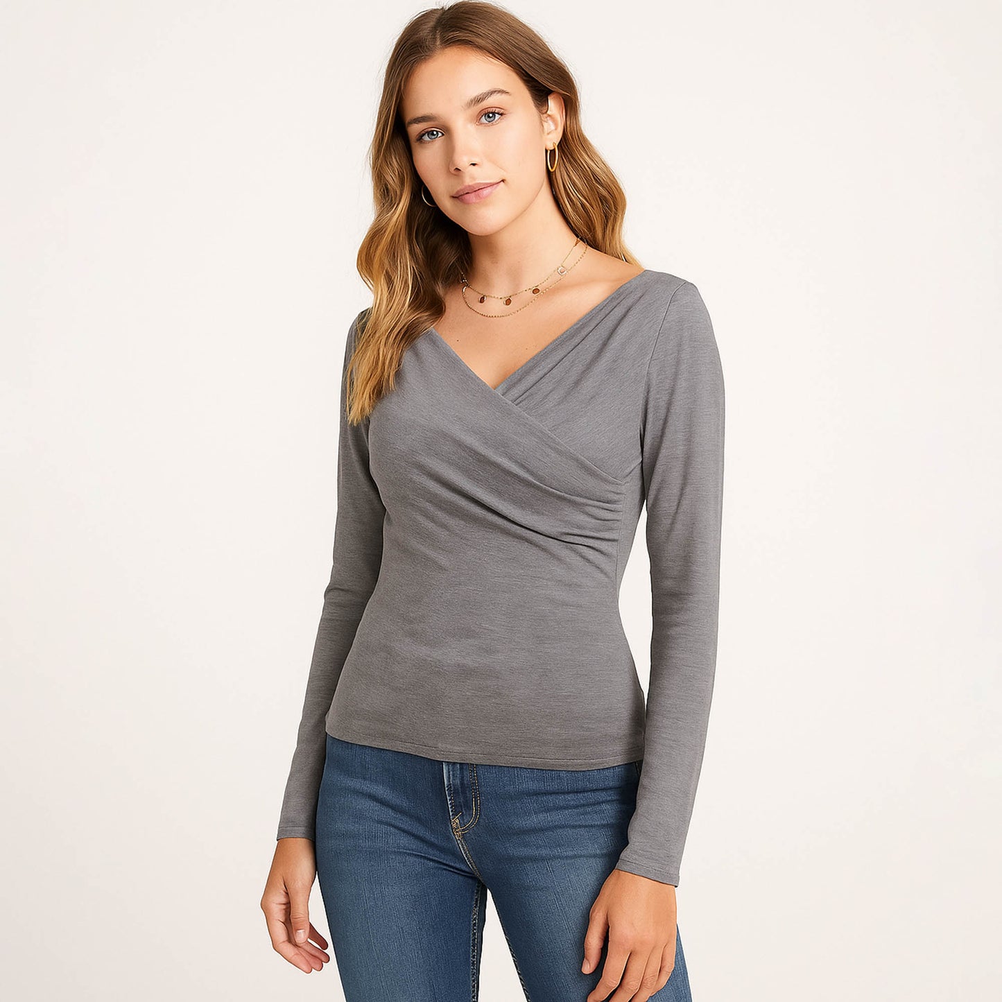Cherie Code Women’s Wrap Top – Soft Knit, Long Sleeve, V-Neck Fit