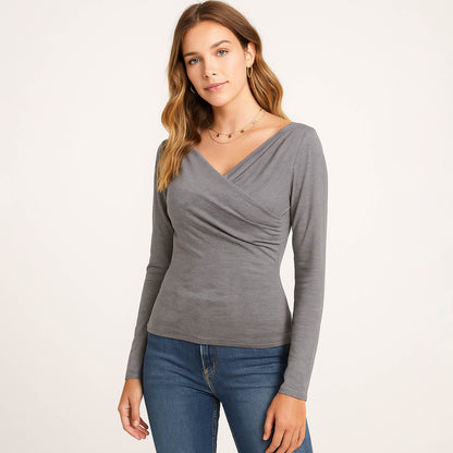 Cherie Code Women’s Wrap Top – Soft Knit, Long Sleeve, V-Neck Fit