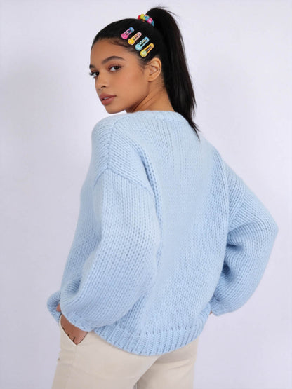Women's Chunky Knit Oversized Sweater,Graphic Crewneck Pullover, Soft Cozy Long Sleeve Casual Winter Top - Cherie Code