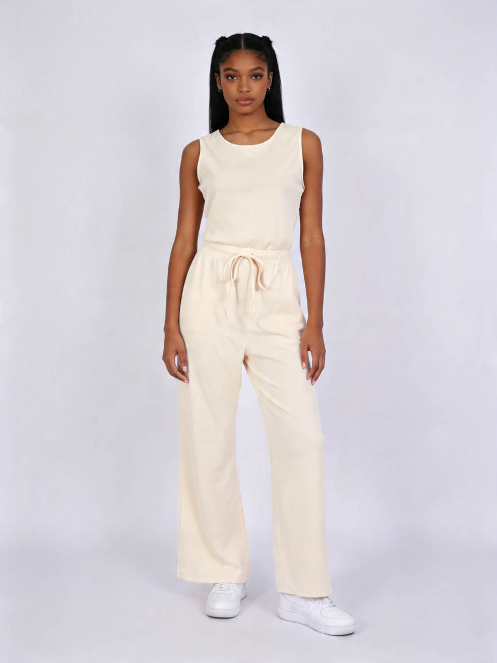 Cherie Code Women's Sleeveless Wide Leg Jumpsuit –  Soft Relaxed Fit Lounge Jumpsuit with Elastic Waist & Drawstring