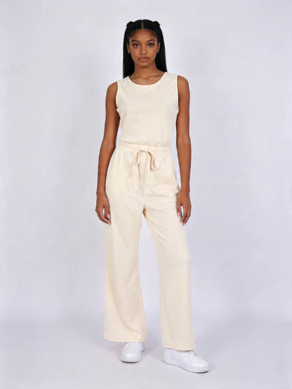 Cherie Code Women's Sleeveless Wide Leg Jumpsuit –  Soft Relaxed Fit Lounge Jumpsuit with Elastic Waist & Drawstring