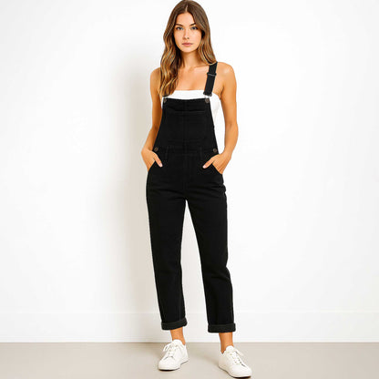 Women's Classic Denim Overalls – Relaxed Fit with Wide Legs & Functional Pockets Casual Workwear for Everyday Style Cherie Code
