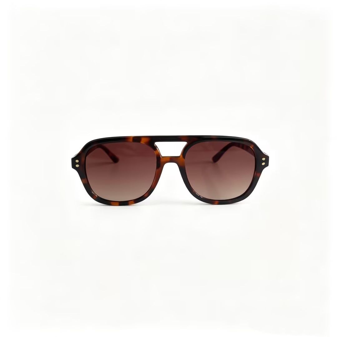 Cherie Code Retro Double Bridge Square Aviator Sunglasses Tortoise UV400 1 Pc