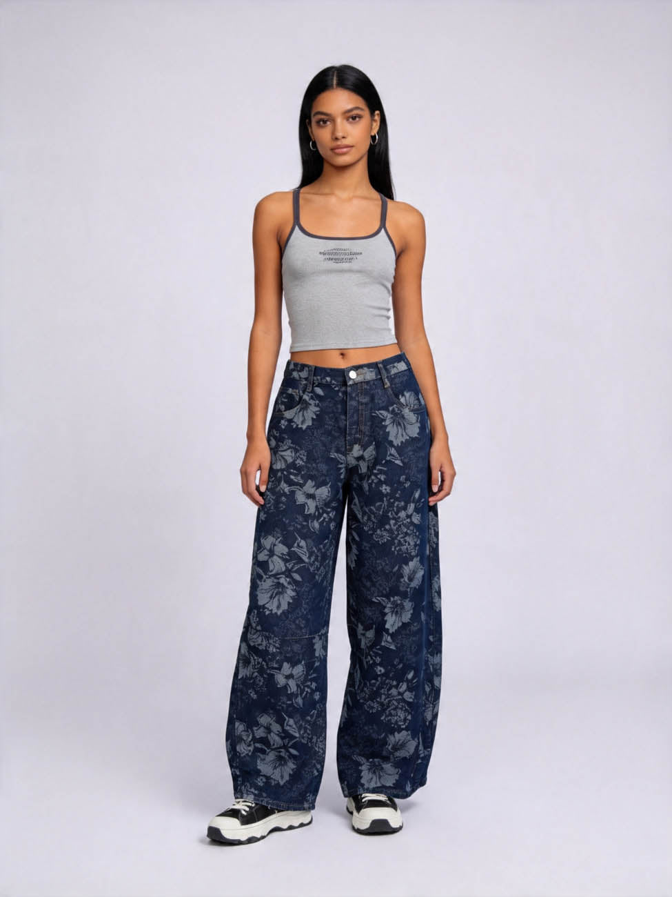 Cherie Code Women’s High-Rise Floral Print Wide Leg Jeans – Vintage Loose Fit Denim Pants, Casual Streetwear Baggy Jeans