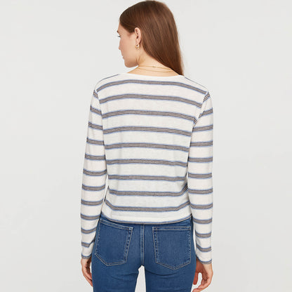 Cherie Code Women’s Knit Cardigan – Stripe Pattern, Long Sleeve, Cropped Fit
