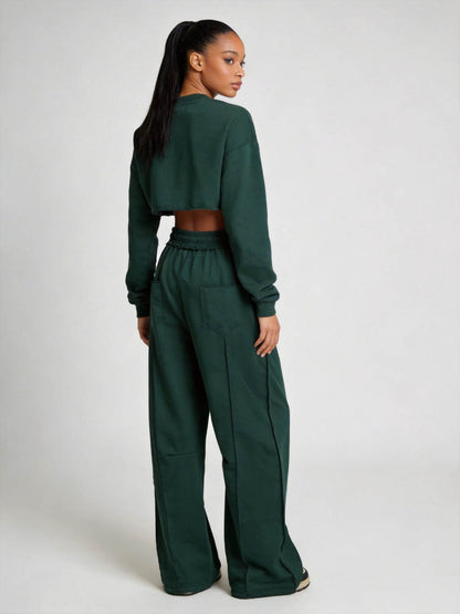 Cherie Code Women's High-Rise Wide Leg Pants with Drawstring and Pockets – Stretch Knit Casual Lounge Pants