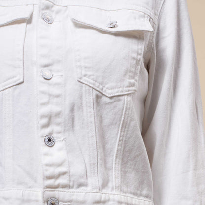 Women's Solid Color Denim Jacket with Pockets – Long Sleeve Button Front Casual Outerwear by Cherie Code