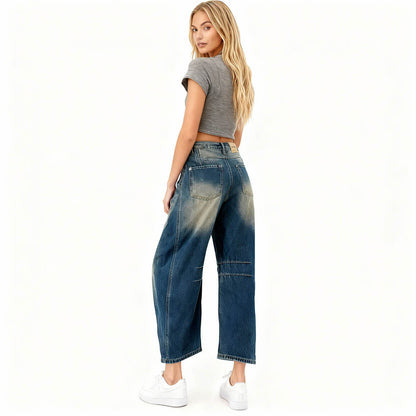 Women's Barrel Leg Baggy Jeans – High Rise Vintage Wash Slouchy Fit Denim by Cherie Code