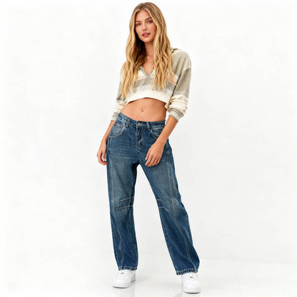Women's Barrel Leg Baggy Jeans – High Rise Vintage Wash Slouchy Fit Denim by Cherie Code
