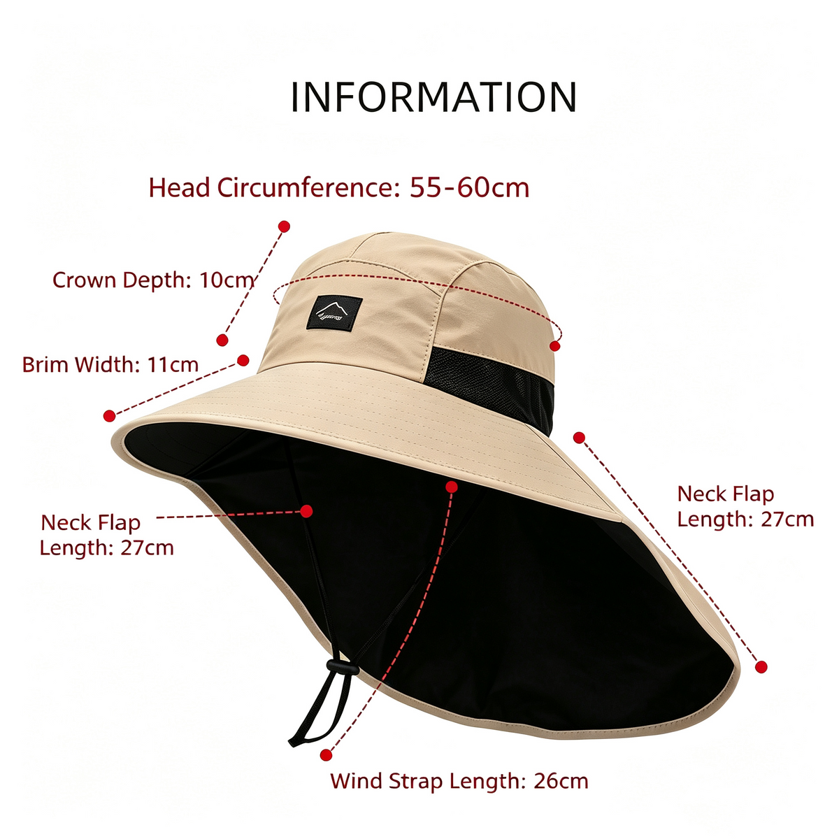 Cherie Code Single Neck Flap Wide Brim Bucket Sun Hat UPF50+ Water Repellent Quick Dry Breathable Fishing Hiking Boonie Hat 1 Pack